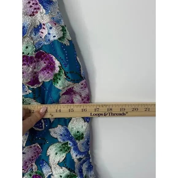 NEW Ellie Wilde Mon Cheri Formal Gown Women 2 Blue Embroider Floral Pageant Prom - Picture 12 of 13